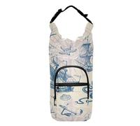 Poeticcity Water Bottle Sling Sleeve Bag, Bottle Carrier Holder Case Cover with Removable Strap Travel Cup Mug Storage with Pockets Old Vintage Sailing Ships, Anchor, Sea Octopus Monster Ocean Map