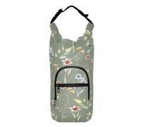 Poeticcity Water Bottle Sling Sleeve Bag, Bottle Carrier Holder Case Cover with Removable Strap Travel Cup Mug Storage with Pockets Seamless Colorful Spring Wildflowers Plants Herbs Flowers