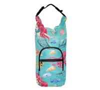 Poeticcity Water Bottle Sling Sleeve Bag, Bottle Carrier Holder Case Cover with Removable Strap Travel Cup Mug Storage with Pockets Seamless Marine Mermaid Fishes Pink Octopus Sea Turtle