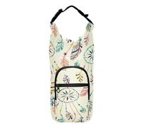 Poeticcity Water Bottle Sling Sleeve Bag, Bottle Carrier Holder Case Cover with Removable Strap Travel Cup Mug Storage with Pockets Colorful Hand Drawn Native American Dream catcher