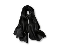 PoeticEHome 100% Mulberry Silk Long Scarf Wrap - Women's Large Oblong Sunscreen Shawl with Gift Packaging, R2 - Jet Black, 68" x 21" (173x53cm)