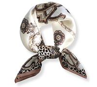 PoeticEHome Silk Neck Scarf for Women 21"x21" - 100% Mulberry Square Scarf, Soft & Lightweight with Elegant Gift Packaging, Z3 - White Leopard, 21"x21" (53x53cm)