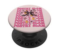 Poetry Slam Poet Girl Mom Pink Coquette Bow PopSockets Adhesive PopGrip