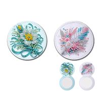 POETRYDRAW 2Pcs DIY Diamond Art Painting Compact Mirror - Flower Feather Portable Makeup Mirror Kit for Women, Round Design, Purse-Sized Travel Gift for Mom, Nurses, Valentine's Day & Party Favors