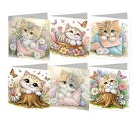 POETRYDRAW 6pcs Cat And Flower Pattern DIY Diamond Painting Greeting Card Set with Envelope Diamond Painting Daily Wishing Cards for Birthdays Thanksgiving & Special Occasion
