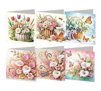 POETRYDRAW 6pcs Flower Pattern DIY Diamond Painting Greeting Card Set with Envelope Diamond Painting Daily Wishing Cards for Birthdays Thanksgiving & Special Occasion