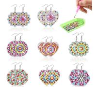 POETRYDRAW 8 Pairs Double Sided Diamond Painting DIY Earring Making Kit Fashion Dangle Drop Diamond Art Earring Kit Diamond Glitter Art Earring Kit Xmas Party Ornaments Gifts