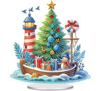 POETRYDRAW Acrylic Special Shape Christmas Boat and Lighthouse Table Top Ornament Kits 5D DIY Diamond Art Tabletop Decorations Desktop Decors for Home Office Decor