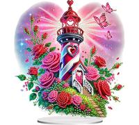 POETRYDRAW Acrylic Special Shape Rose Lighthouse Tabletop Ornaments Kit Table Top Ornament Kits 5D DIY Diamond Art Tabletop Decorations for Adults Beginner