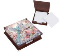 PoetryDraw Birds and Flowers Wooden DIY Crystal Art Sticky Notes Holder (160 Blank Notepads) Diamond Painting Sticky Notes Dispenser Ideal for Home Office Supplies Handicrafts Gifts
