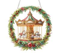 POETRYDRAW DIY Hanging Diamond Art Pendant Kit Carousel Wreath, Special Crystal Diamonds Painting Ornament for Adults, 5D Diamond Art Suncatchers Board Gem Painting Box Kit