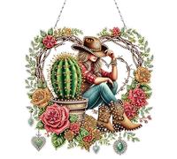 POETRYDRAW DIY Hanging Diamond Art Pendant Kit Western Cowboy, Special Crystal Diamonds Painting Ornament for Adults, 5D Diamond Art Suncatchers Double Sided Board Gem Painting Box Kit
