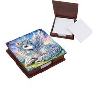PoetryDraw Dreamy Wildebeest Wooden DIY Crystal Art Sticky Notes Holder (160 Blank Notepads) Diamond Painting Sticky Notes Dispenser Ideal for Home Office Supplies Handicrafts Gifts