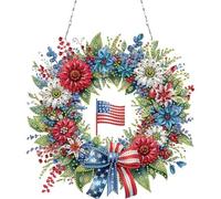 POETRYDRAW Independence Day Wreath Acrylic 2D Flat DIY Diamond Art Pendant Wall Decoration