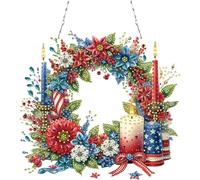 POETRYDRAW Independence Day Wreath Candle Acrylic 2D Flat DIY Diamond Art Pendant Decor