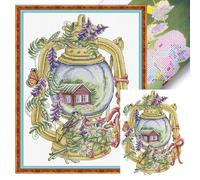 POETRYDRAW Summer Bird Lantern Full 14CT DIY Stamped Embroidery Needlepoint Starter Kits for Adults Home Decor (DG108)