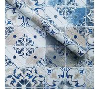 PoetryHome Peel and Stick Mediterranian Tile Contact Paper Wallpaper for Walls Kitchen Backsplash Bathroom Cabinets 17.7x117 Inches (Pattern 1, 17.7x117 Inches)