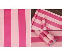 PoetryHome Self Adhesive Vinyl Red Pink Stripe Contact Paper Peel and Stick Wallpaper for Walls Kids Girls Nursery Bedroom 17.7x117 Inches