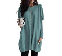 Poetsky Fall Womens Tunic or Tops to Wear with Leggings Long Sleeve Casual Long Shirts with Pockets, Bluish Grey, Large