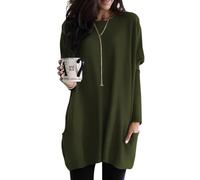 Poetsky Fall Womens Tunic or Tops to Wear with Leggings Long Sleeve Casual Long Shirts with Pockets, Olive Green, S