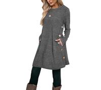 Poetsky Tunic or Tops to Wear with Leggings Long Sleeve Side Buttons Long Shirts Knit Tunic Sweater with Pockets, Grey, 3XL