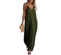 Poetsky Womens Casual Strappy V Neck Sleeveless Flowy Pockets Loose Long Maxi Beach Dress Sundress Clothes - XX-Large