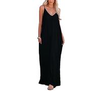 Poetsky Womens Casual Strappy V Neck Sleeveless Flowy Pockets Loose Long Maxi Beach Dress Sundress - - Medium
