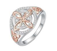 Poevic Witch Knot Protection Ring Two Tone Full Zircon Inlay Witch Protection Rings Handmade Jewelry Gifts for Women Loved, Copper, Zircon