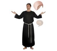 POEWAUVE Men's Uncle Costume Cosplay Set with Long Black Robe Cord Belt Bald Cap Wig Cap for Halloween Costume Party (standard)