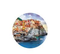 Poezjzw 4pcs Cinque Terre Scenery Pattern Lavender Scent Car Aroma Round Shape Hanging Fragrance Applies To Closet Shoe