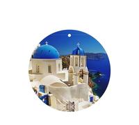 Poezjzw 4pcs Santorini Greek Island Sea View Pattern Lavender Scent Car Aroma Round Shape Hanging Fragrance Applies To Closet Shoe