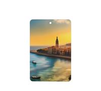 Poezjzw 4pcs Sunset In Barcelona Pattern Lavender Scent Car Aroma Rectangle Hanging Fragrance Applies To Closet Shoe