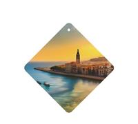 Poezjzw 4pcs Sunset In Barcelona Pattern Lavender Scent Car Aroma Square Hanging Fragrance Applies To Closet Shoe