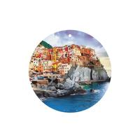 Poezjzw 6pcs Cinque Terre Scenery Pattern Lavender Scent Car Aroma Round Shape Hanging Fragrance Applies To Closet Shoe