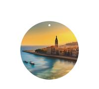 Poezjzw 6pcs Sunset In Barcelona Pattern Lavender Scent Car Aroma Round Shape Hanging Fragrance Applies To Closet Shoe