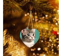 Poezjzw A Curious Cat Pattern Ceramic Christmas Ornament Heart Hanging Pendant Gifts For Xmas Holidays, Ornaments For Home Decor