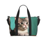 Poezjzw A Curious Cat Travel Duffel Bag Tote Carry On Luggage Bag Water Resistant Weekender Overnight Bags For Foldable, Black, One Size, Black, One Size