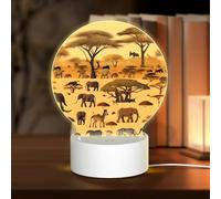 POEZJZW African Grassland Animals Pattern Round Acrylic Night Light with USB Cable Adjustable 3 Colors for Restaurant Bar Cafe