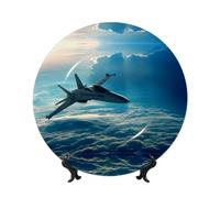 POEZJZW Aircraft Fighter Jets Pattern Bone China Decorative Plate Dinner Plates Crafts Perfect Decoration for Home Office and Coffee Shop 6in