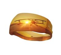 Poezjzw Aircraft Plane At Sunset Pattern Sports Headband Suitable For Running Yoga Elasticated Moisture Wicking Hairband