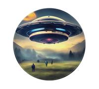 POEZJZW Airship Landing Pattern Round Mouse Pad Desktop Protection Mat with Non-Slip Rubber Base 7.9Ã-7.9 in for Home and Office