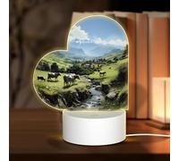 POEZJZW Alpine Farm Cows Pattern Heart Shape Acrylic Night Light with USB Cable Adjustable 3 Colors for Restaurant Bar Cafe