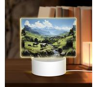 POEZJZW Alpine Farm Cows Pattern Rectangle Acrylic Night Light with USB Cable Adjustable 3 Colors for Restaurant Bar Cafe