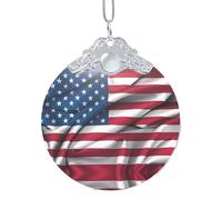 Poezjzw American Flag Pattern Glass Christmas Ornament Round Hanging Pendant Gifts For Xmas Holidays Ornaments Home Decor Silver Metal Buckle