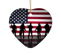 Poezjzw American Flag Veterans Day Pattern Ceramic Heart Shape Christmas Tree Ornaments, Family New Year Home Souvenirs For Gatherings