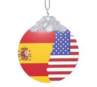 Poezjzw American Spain Flag Pattern Glass Christmas Ornament Round Hanging Pendant Gifts For Xmas Holidays Ornaments Home Decor Silver Metal Buckle