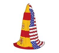 POEZJZW American Spain Flag Pattern Hooded Robe Cloak Long Cape Halloween Cosplay Costume Hoodies Cape Unisex Large