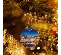 Poezjzw Amsterdam Night View Pattern Christmas Round Ceramic Ornaments Christmas Tree Hanging Home Decoration Gatherings Souvenirs