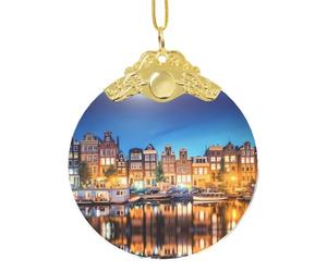 Poezjzw Amsterdam Night View Pattern Gold Metal Buckle Round Glass Ornaments Christmas Tree Hanging Home Decoration Gatherings Souvenirs