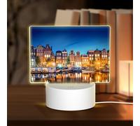 POEZJZW Amsterdam Night View Pattern Led Lamp Base Night Light Acrylic USB 3 Mode for Room Cafe Bar Birthday Party